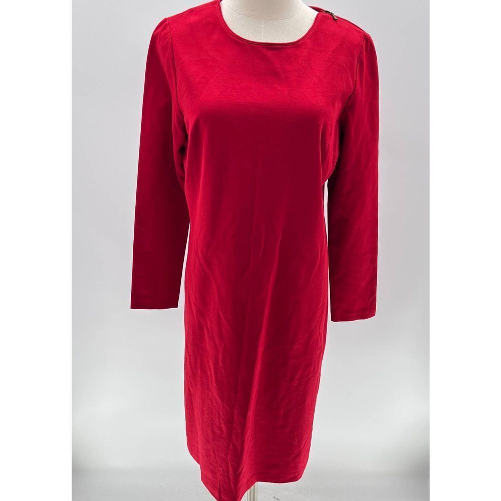 Talbots Red 3/4 Sleeve Zip Shoulder Detail Shirt Dress NWT-10